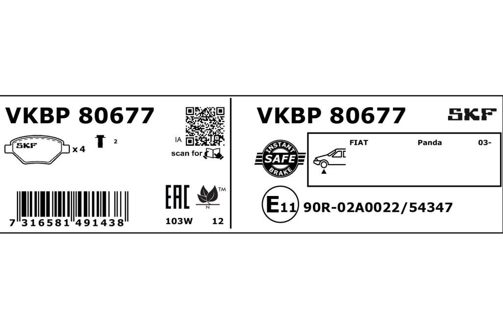 Jogo de 4 pastilhas de travão SKF ref. VKBP 80677